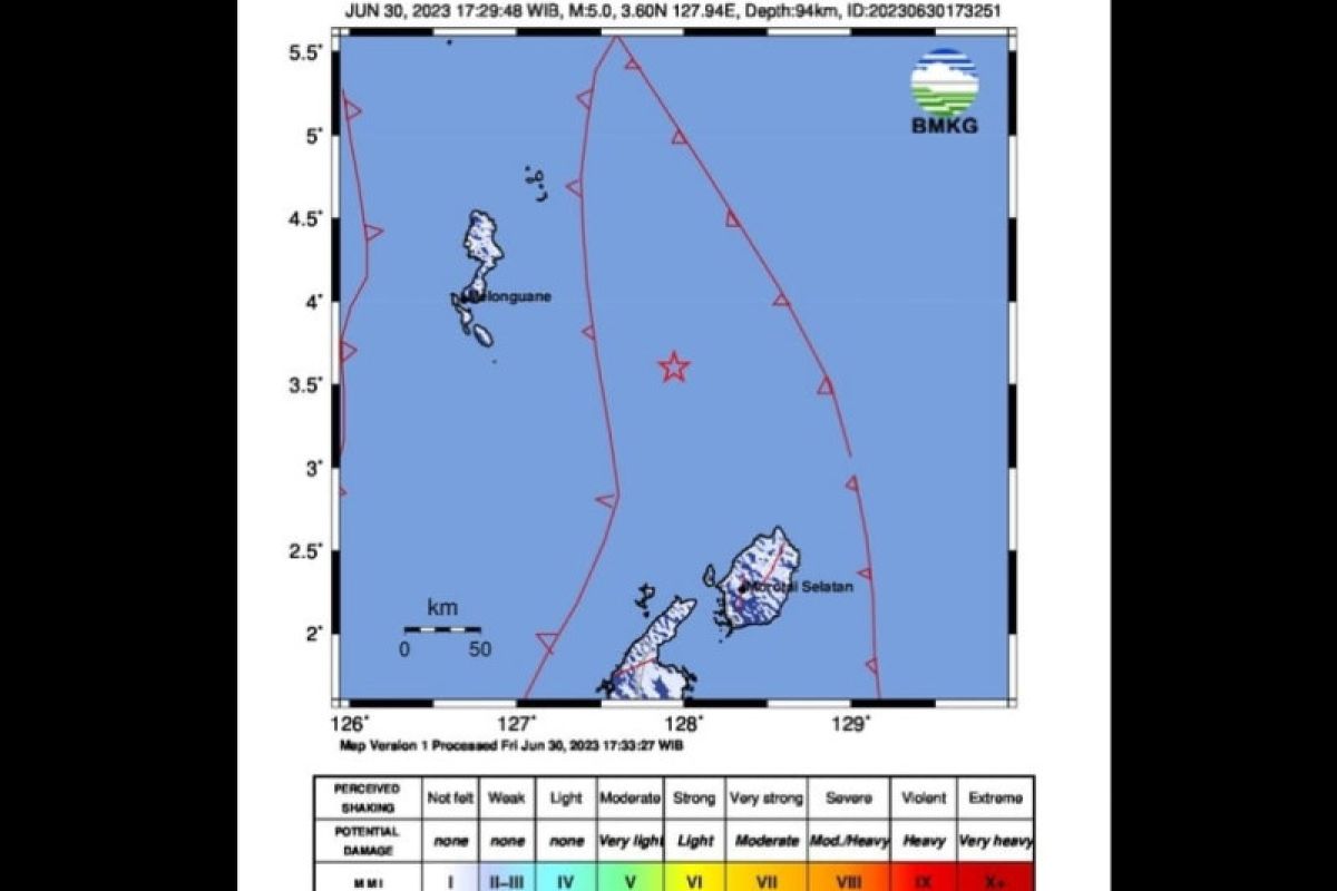 Gempa magnitudo 4,9 guncang Pulau Morotai, Maluku Utara