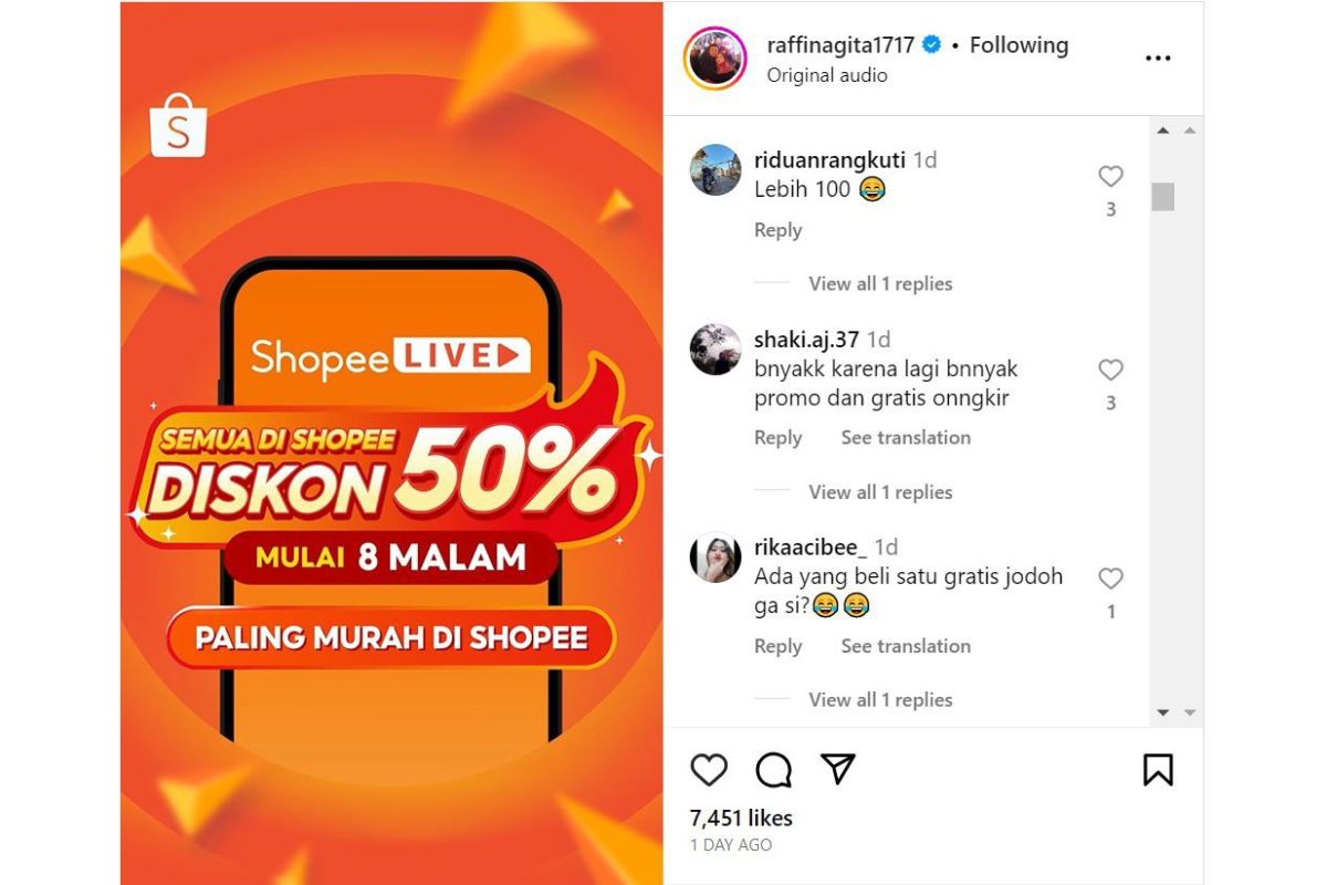 Raffi Ahmad pecahkan rekor omzet di Shopee Live hingga Rp7 miliar