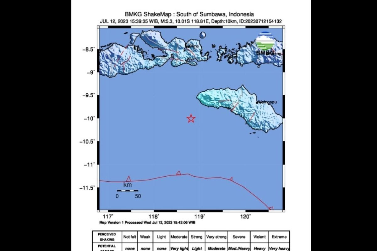 Gempa magnitudo 5,3 guncang wilayah barat daya Kodi NTT