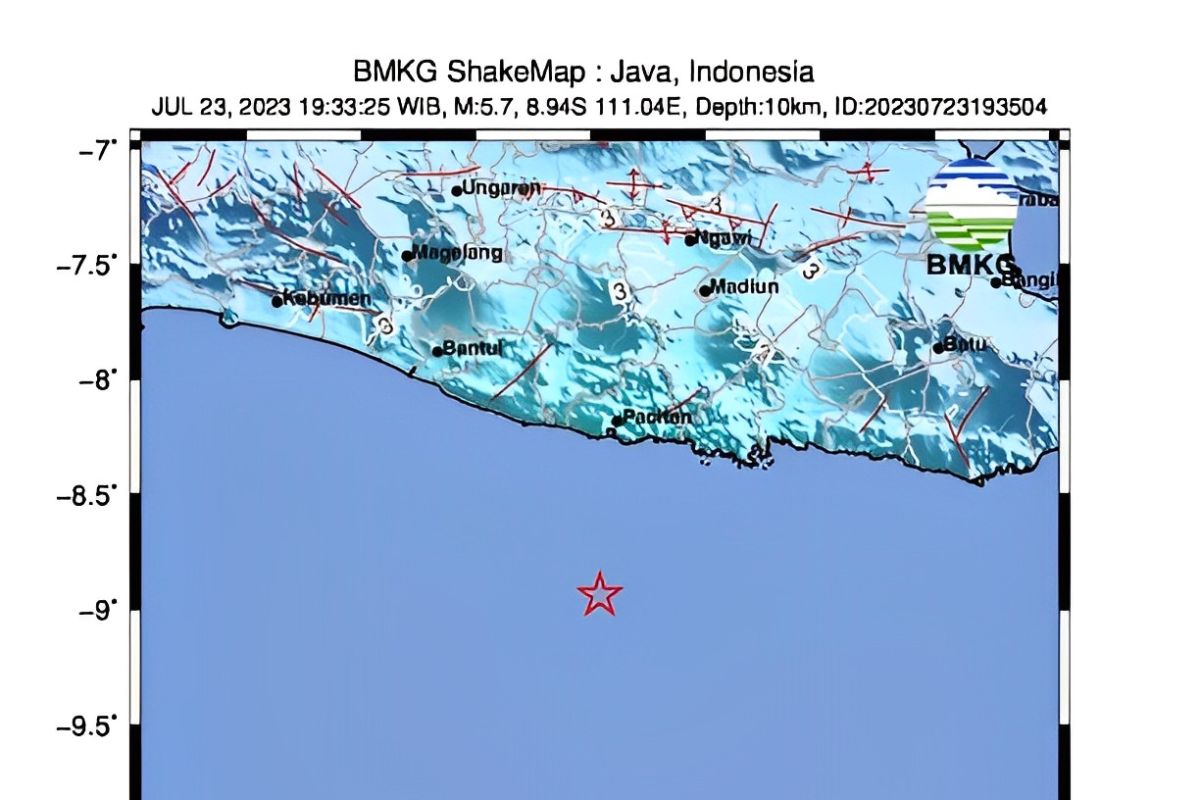 Gempa berkekuatan magnitudo 5,7 guncang pesisir selatan Jawa Timur