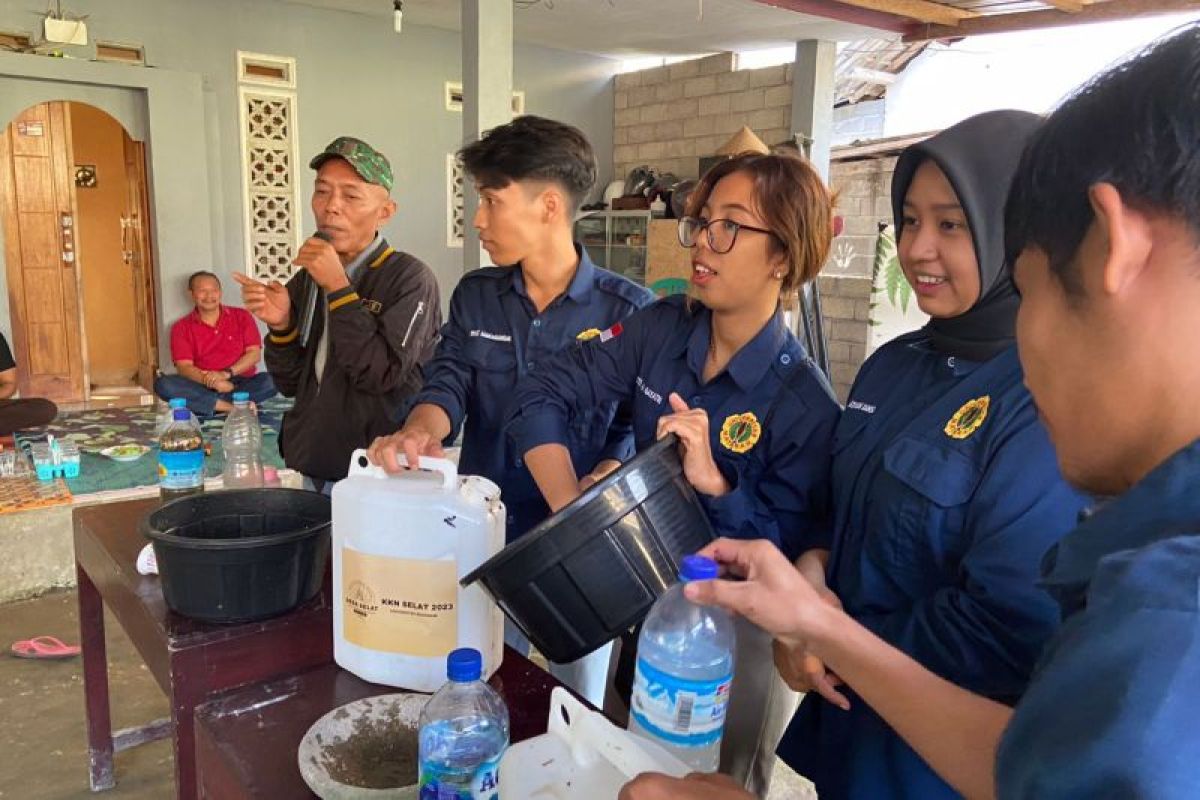 KKN Unram demonstrasi pembuatan pupuk dari limbah rumah tangga di Desa Selat Lobar