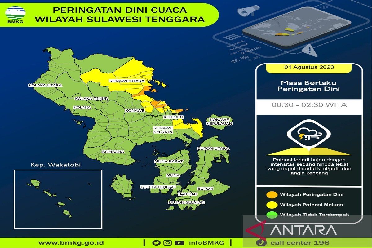 Konawe dan Konawe Utara diprakirakan diguyur hujan