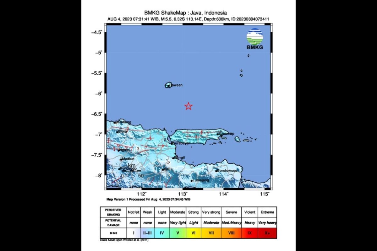 Gempa M5,5 yang guncang di timur laut Bangkalan tidak berpotensi tsunami