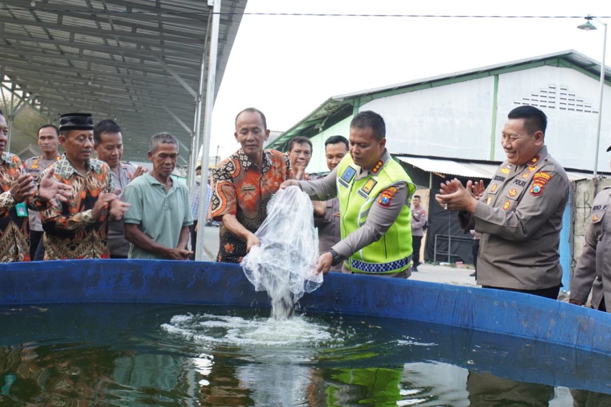 Polresta Sidoarjo tebar 5.000 benih ikan lele di Bangah