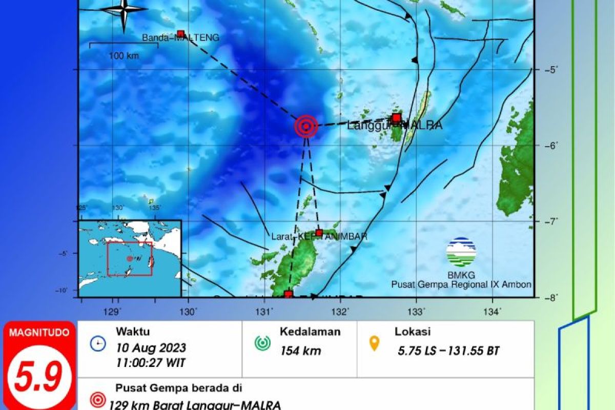 Gempa tektonik magnitudo 5,9 terjadi di Laut Banda