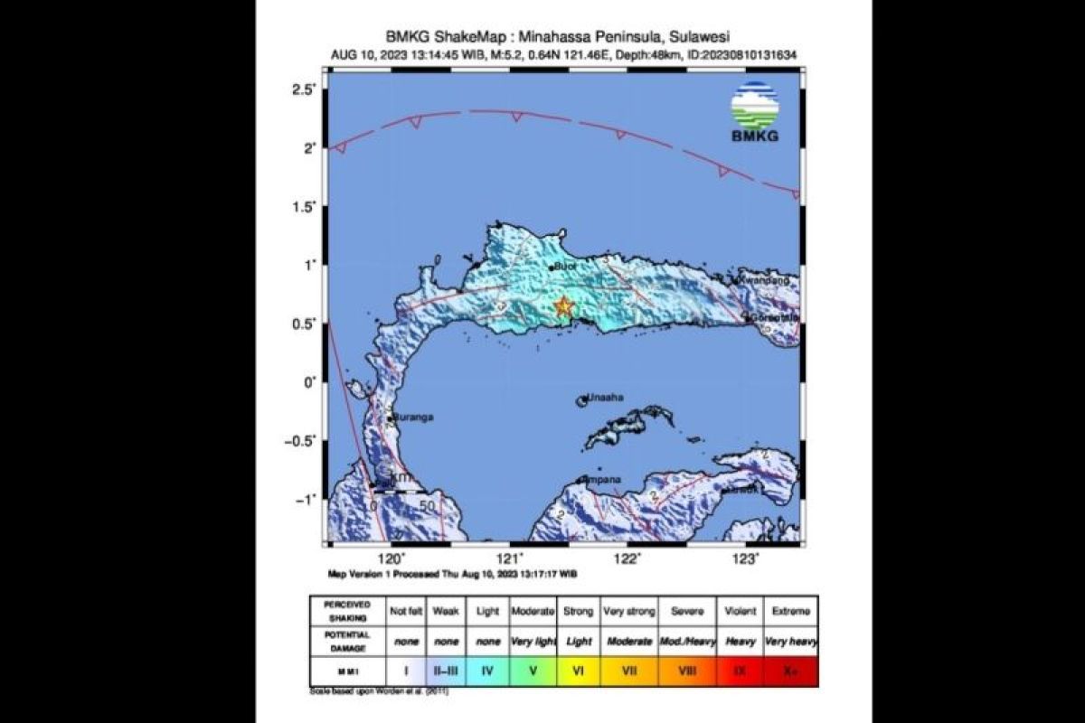 BMKG: Gempa magnitudo 5,2 guncang tenggara Buol-Sulteng