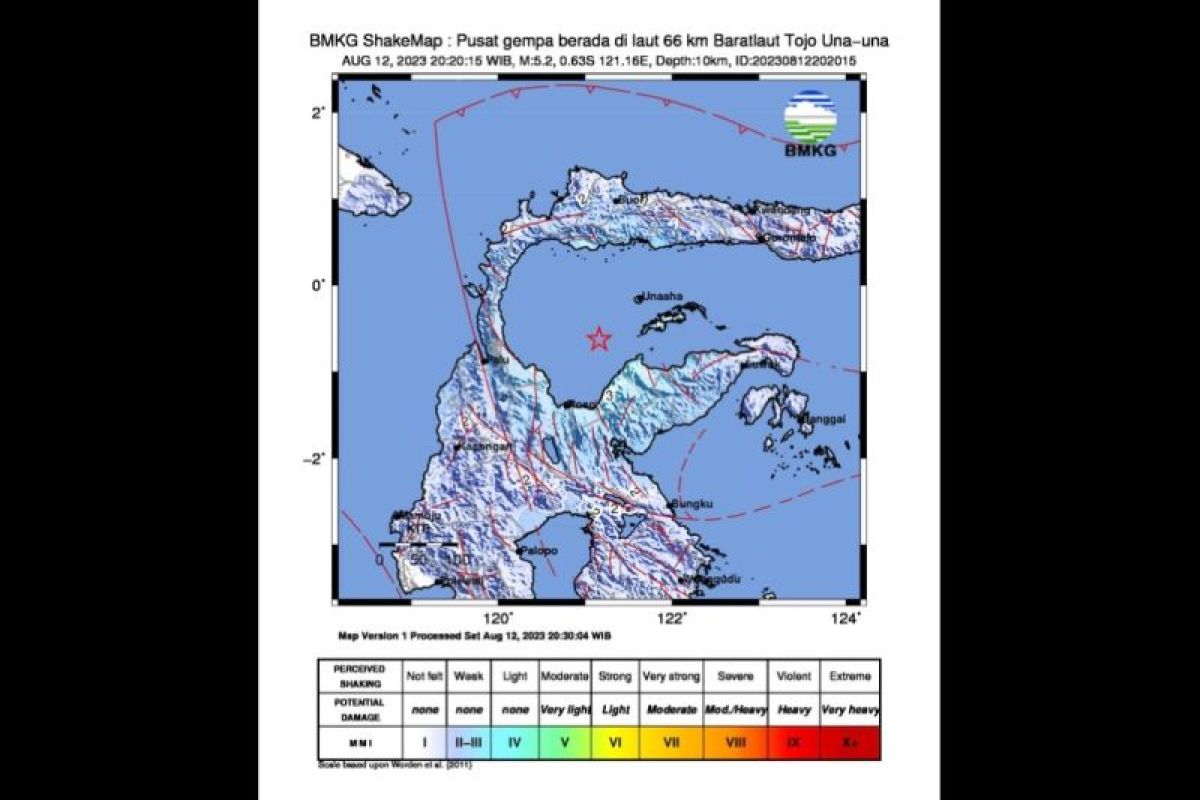 Gempa magnitudo 5,2 guncang Tojo Una Una Sulteng