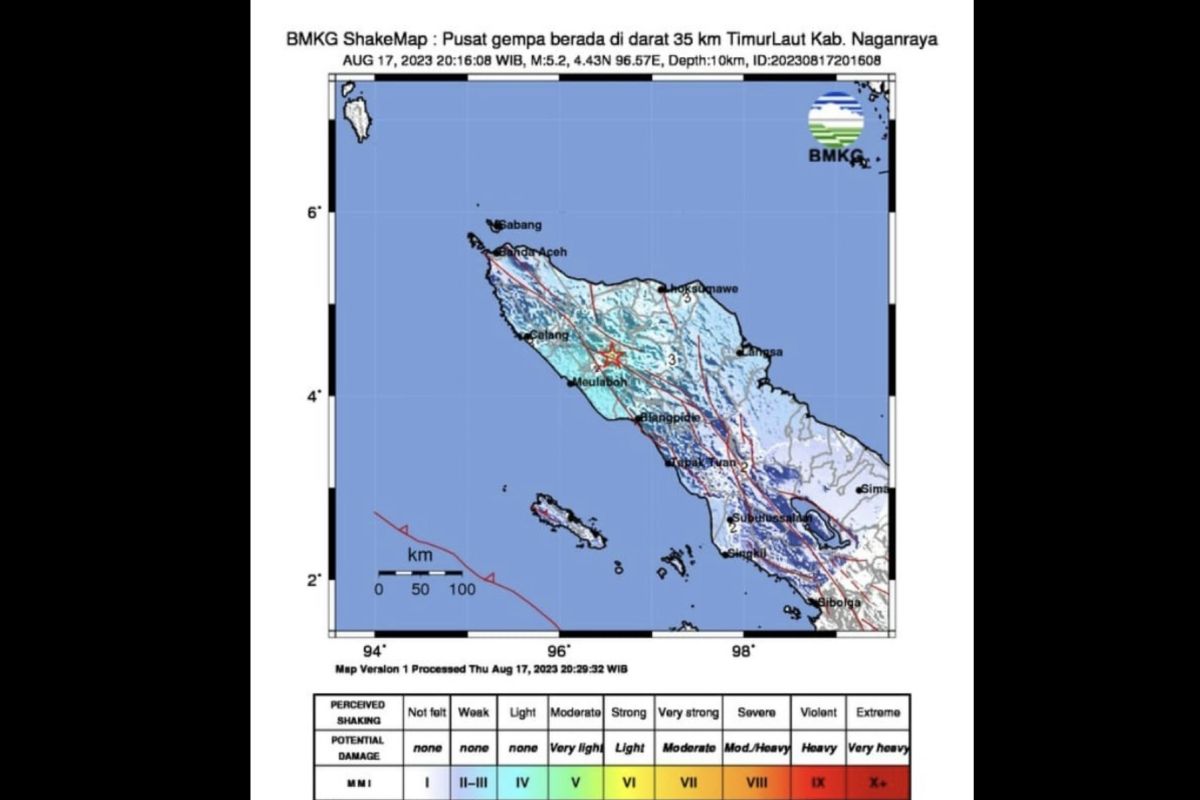 Gempa magnitudo 5,2 mengguncang Sabang, Aceh
