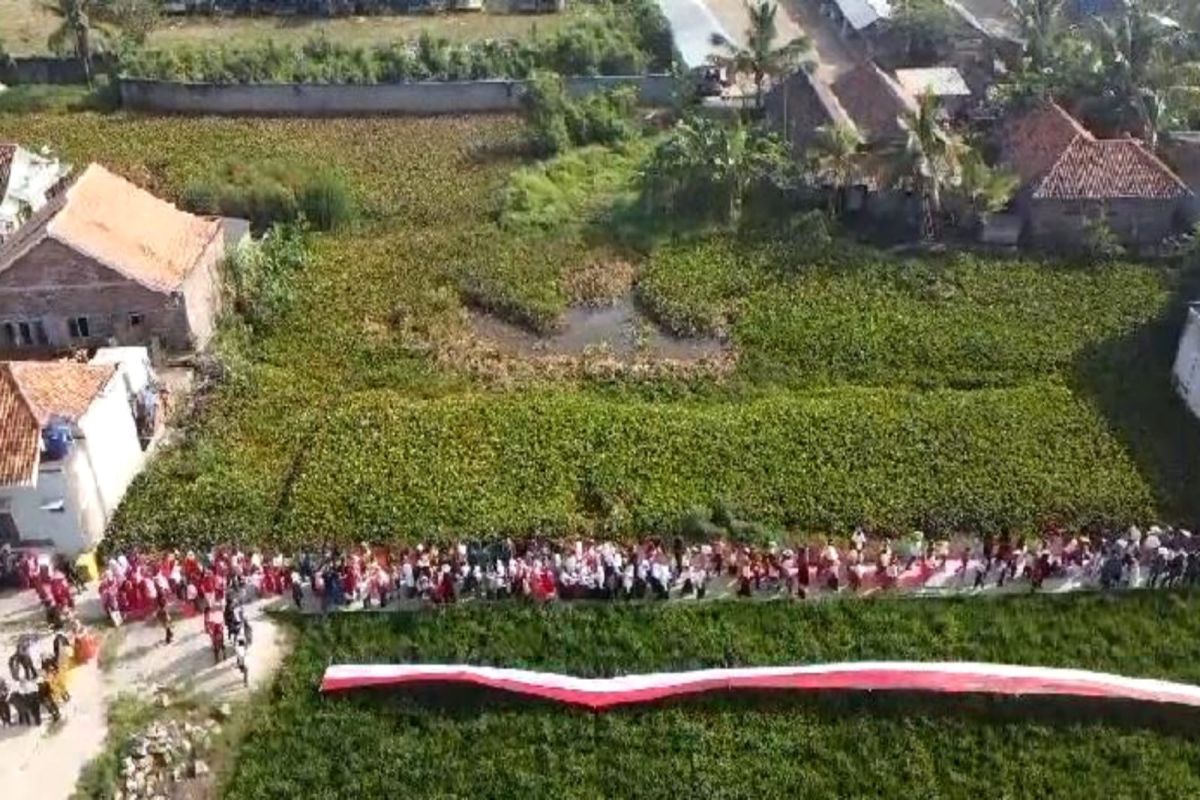 HUT RI, Warga Serang bentangkan bendera Merah Putih di tengah sawah