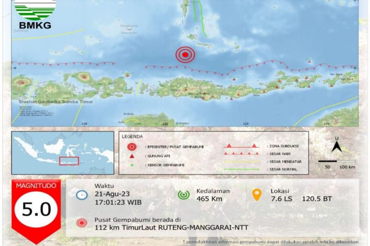 Gempa magnitudo 5.0 guncang Ruteng