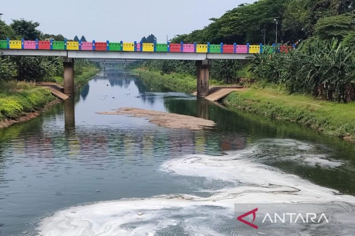 Dampak kemarau membuat debit air di Kanal Banjir Timur  Jaktim surut