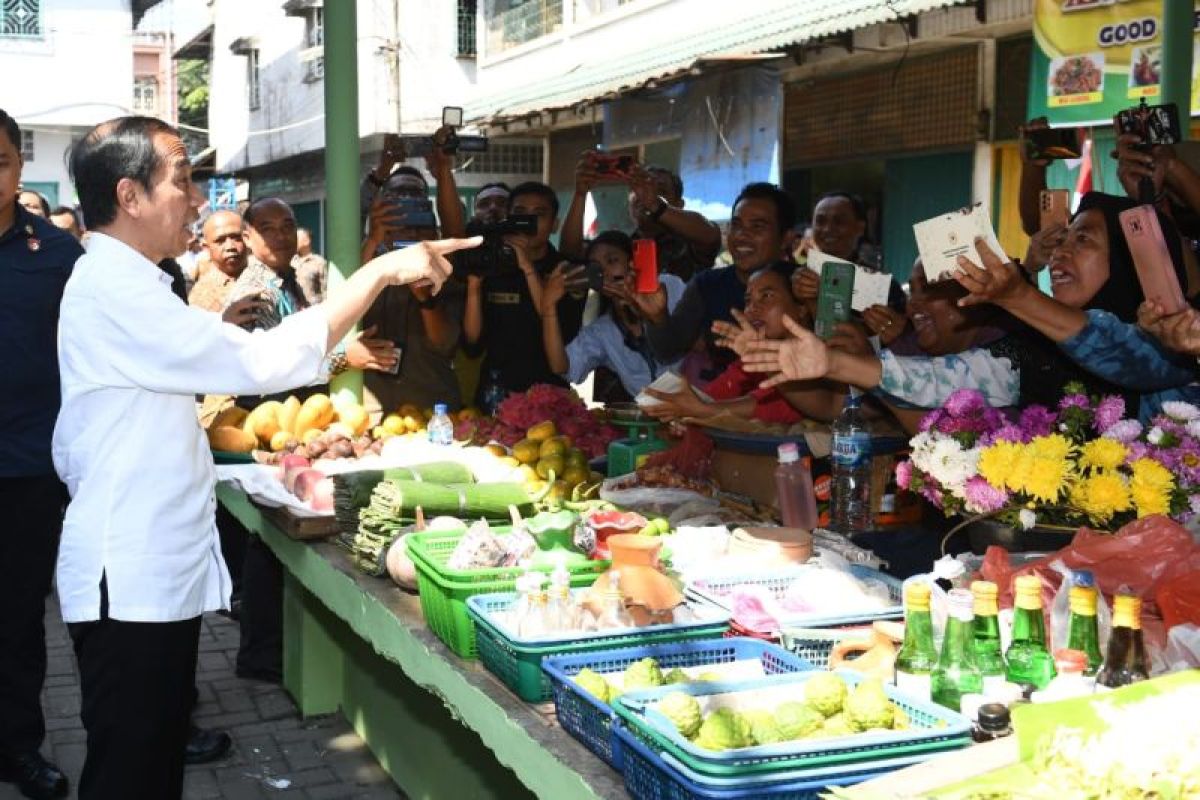 Presiden Jokowi tinjau harga kebutuhan pokok di Pasar Brahrang