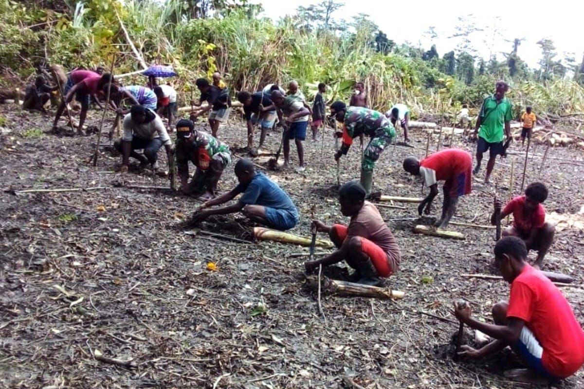 Babinsa Suator bersama warga tanam bibit pisang untuk ketahanan pangan