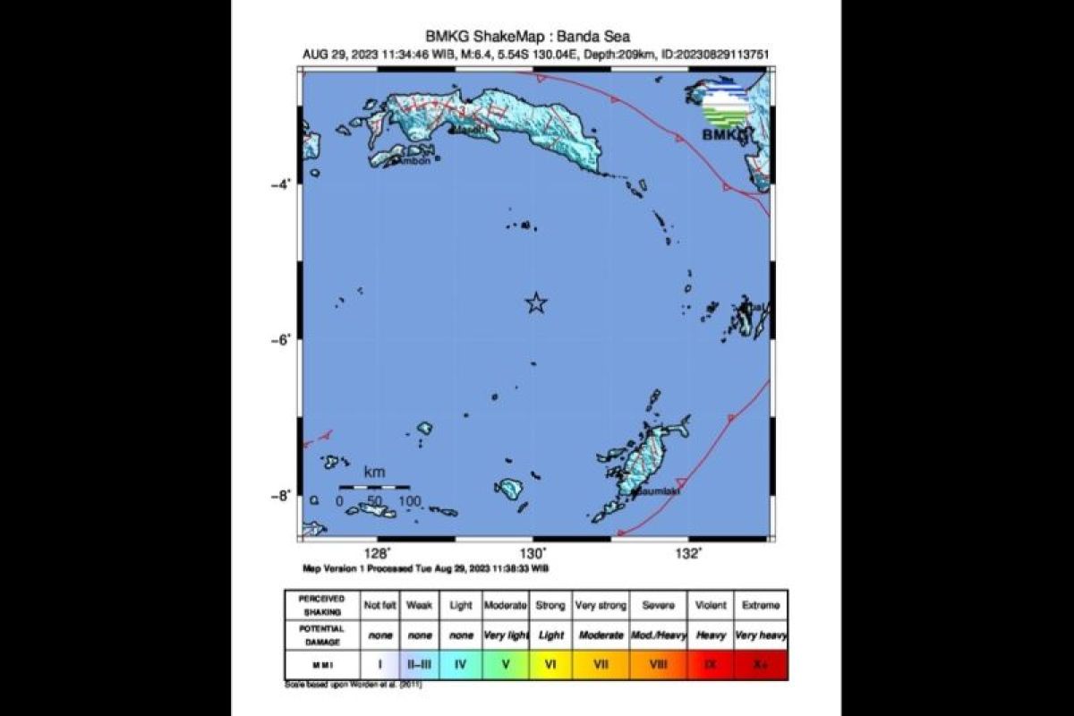 Gempa magnitudo 6,4 guncang wilayah Laut Banda