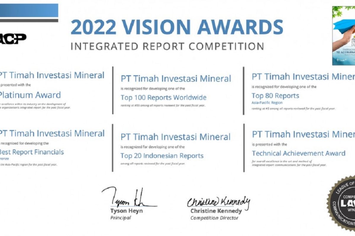 PT Timah Raih Enam Penghargaan Internasional LACP Vision Awards 2022