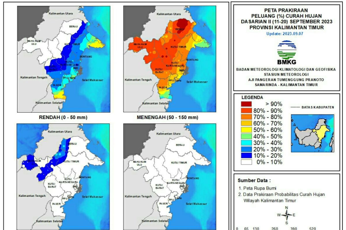 Kaltim berpeluang 80 persen hujan sedang pada  dasarian II September