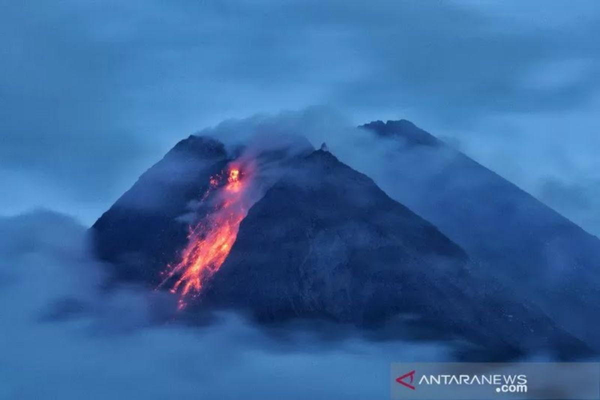 Gunung Merapi meluncurkan tiga kali guguran lava pijar sejauh 1,5 km