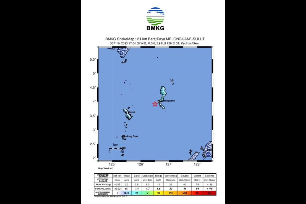 Gempa 5,0 guncang wilayah Kepulauan Talaud, tidak berpotensi tsunami
