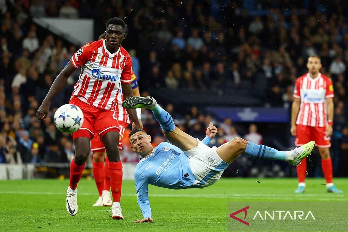 Manchester City amankan poin penuh usai tekuk Crvena Zvezda 3-1