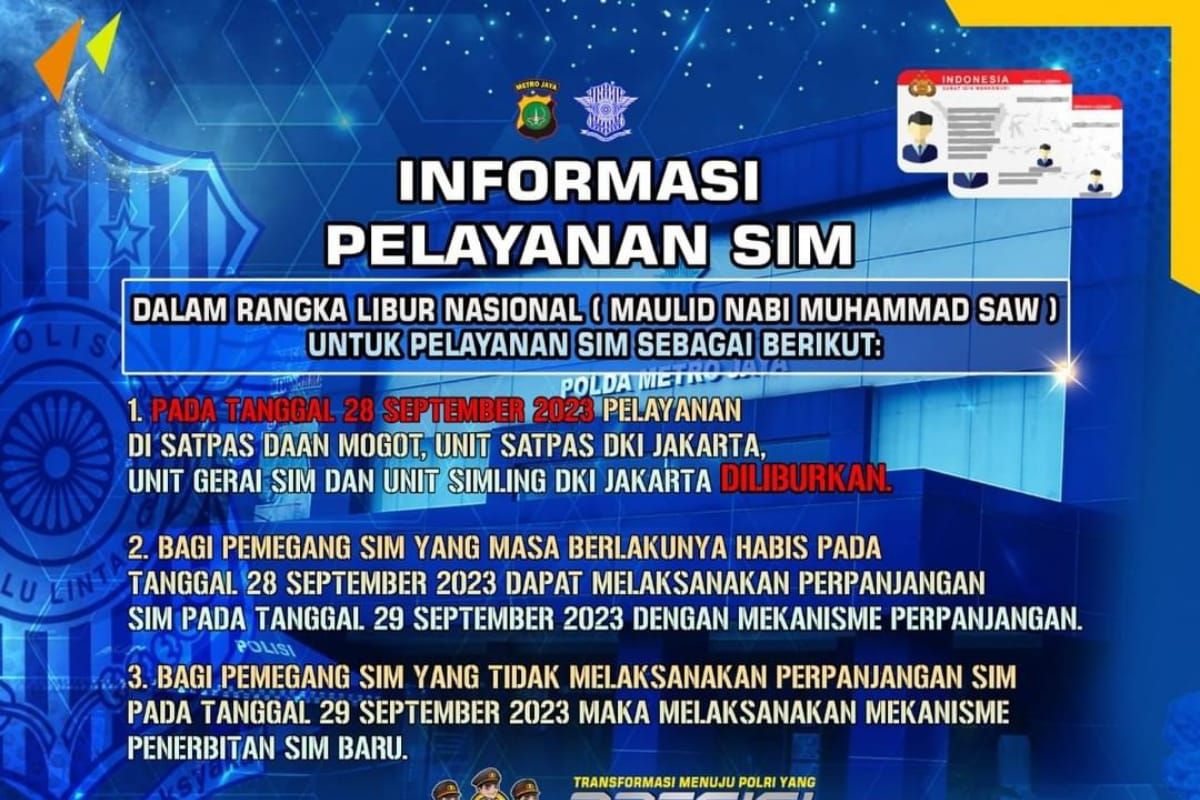 Maulid Nabi, Layanan SIM di Jakarta libur