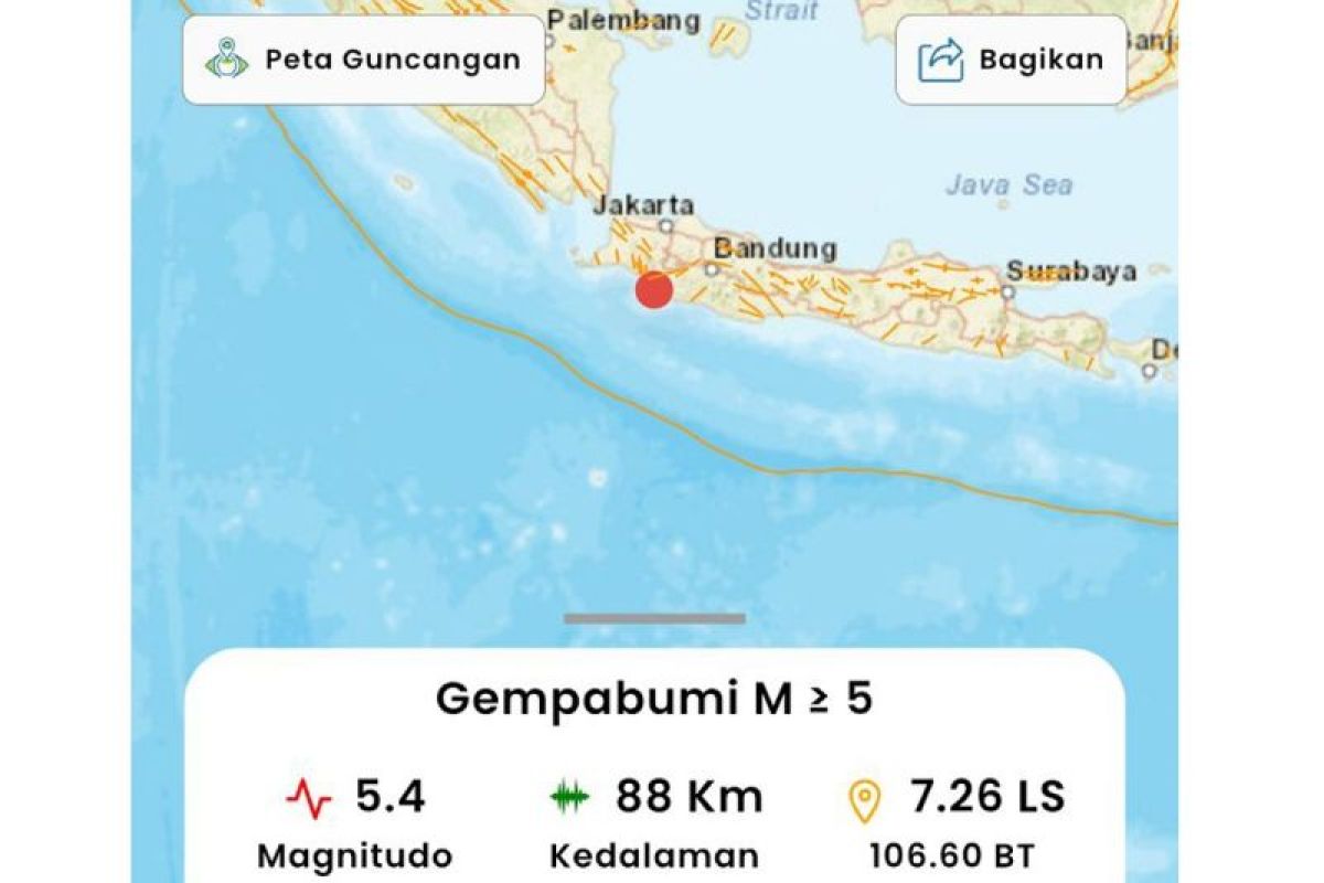 Gempa M5,4 guncang Sukabumi