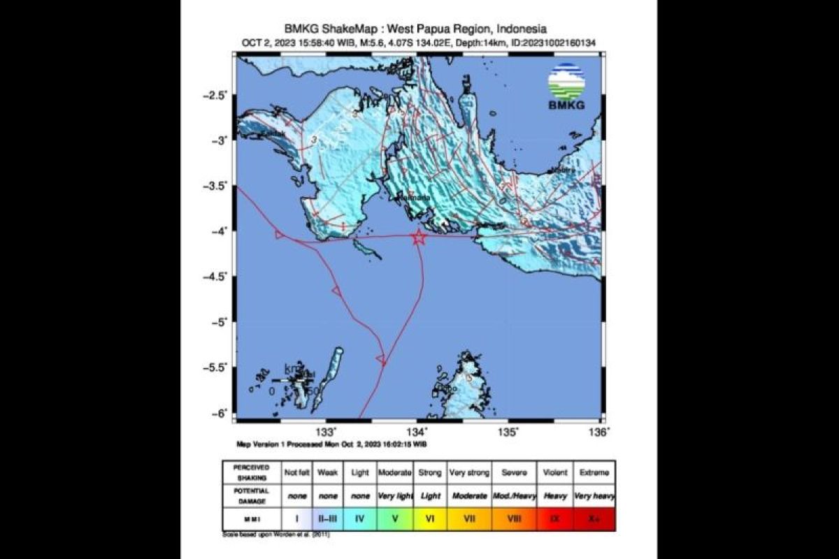 Gempa magnitudo 5,6 guncang wilayah tenggara Kaimana, Papua Barat