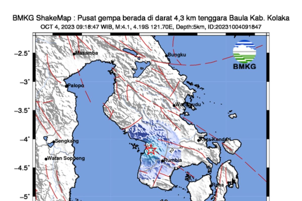 Aktivitas sesar sebabkan gempa bumi kekuatan 4,1 M di Baula Kolaka Sulawesi Tenggara