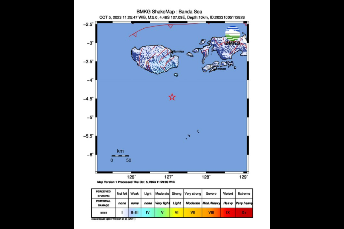 Gempa M5,0 Laut Banda aktivitas sumber gempa sesar aktif patahan Buru