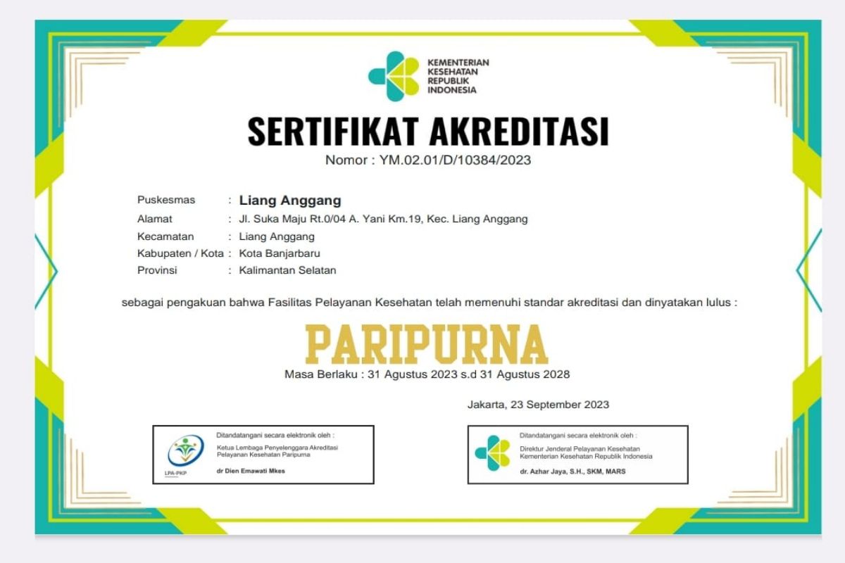 Banjarbaru's community health center receives accreditation from Ministry of Health
