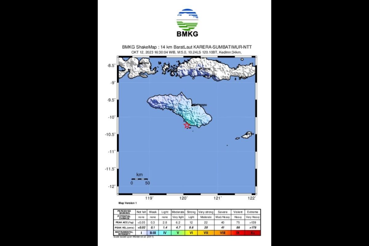 Gempa magnitudo 5,0 guncang pantai selatan Sumba Timur