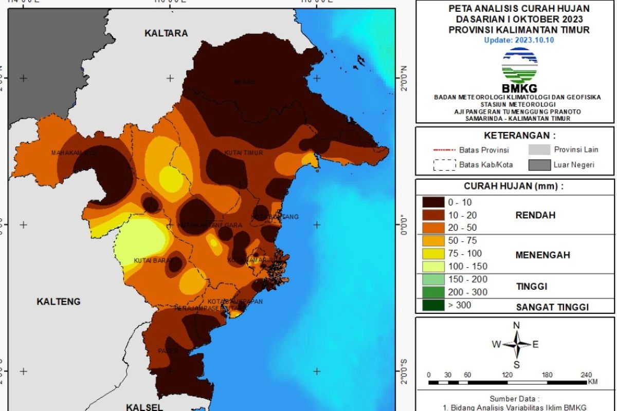 Kaltim berpeluang  hujan 90 persen dasarian II Oktober