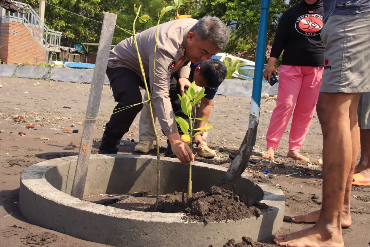 Cegah ancaman abrasi, Polda Malut tanam ratusan mangrove di Pesisir Pantai Kastela