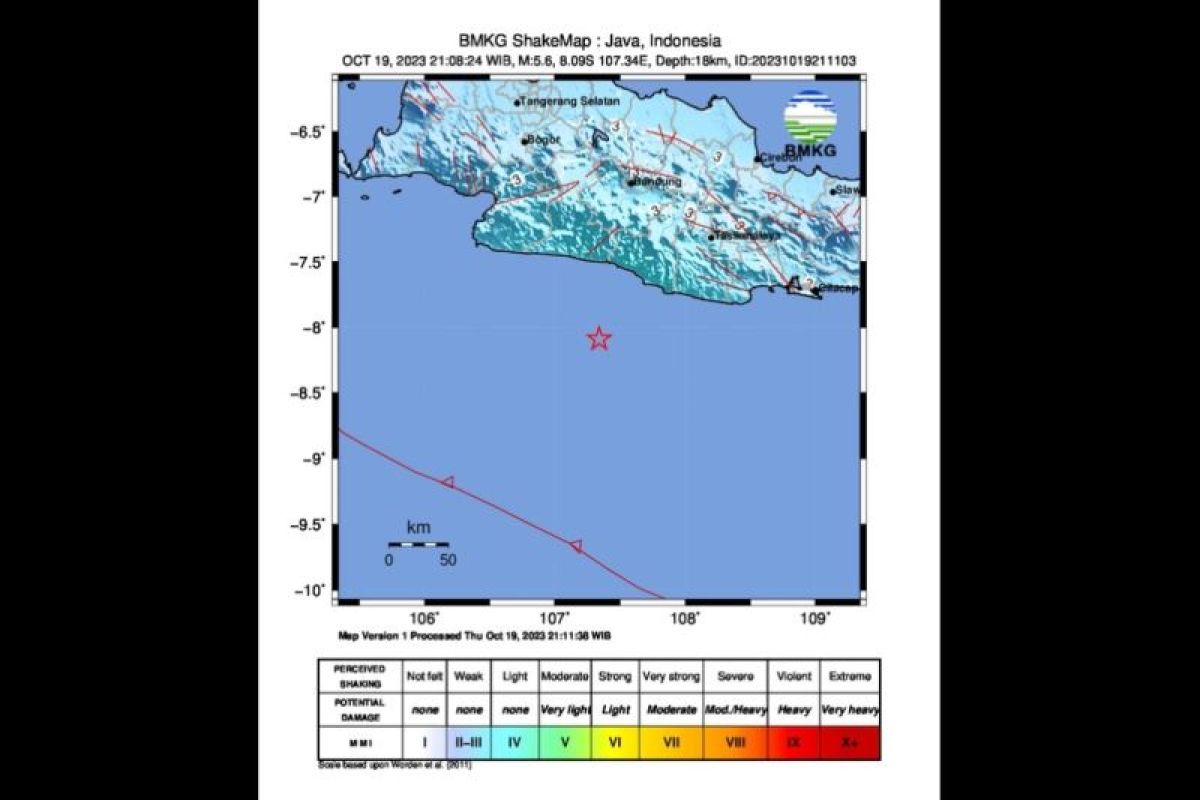 Gempa magnitudo 5,6 guncang wilayah barat daya Garut tidak berpotensi tsunami