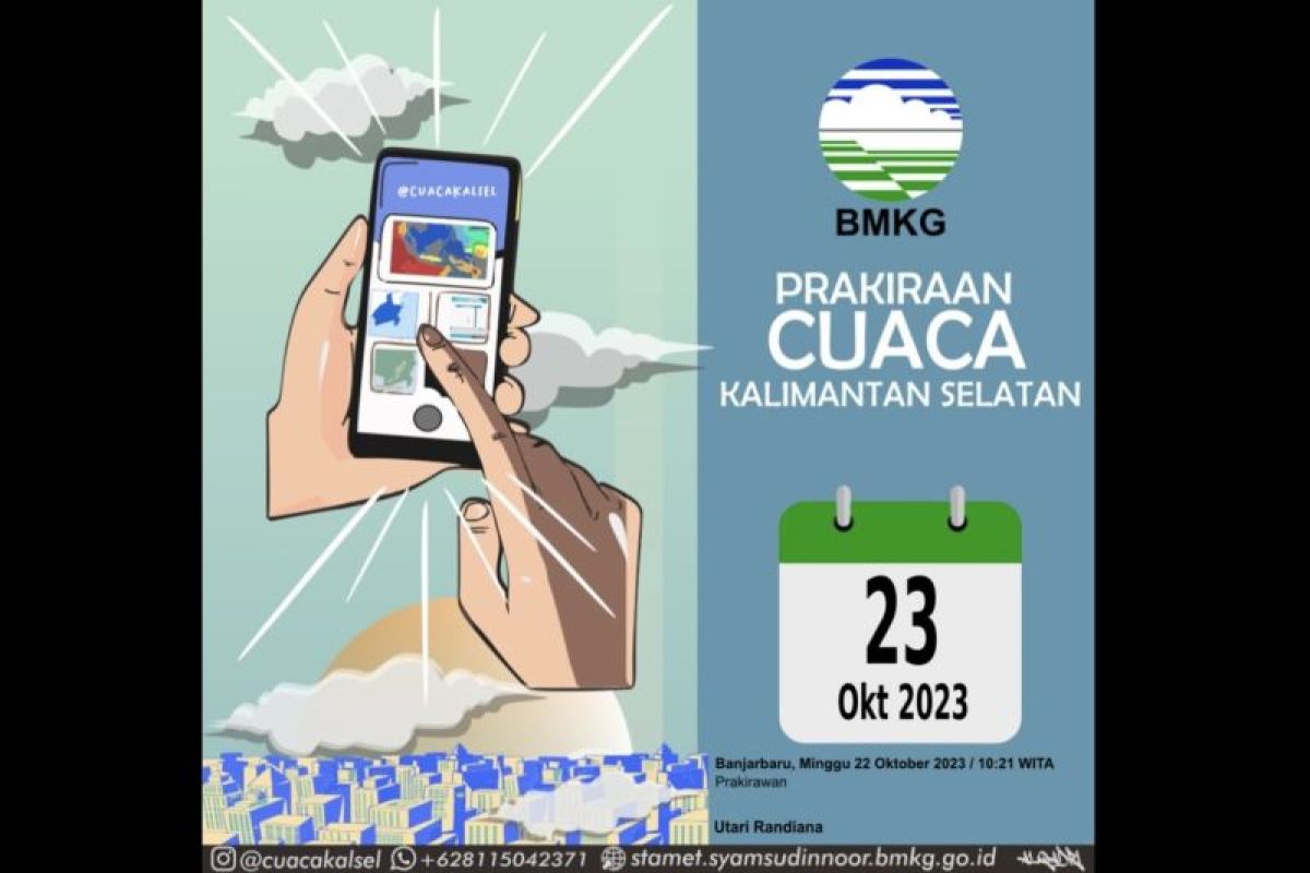 BMKG prediksi Senin siang di Kalsel akan terjadi hujan ringan