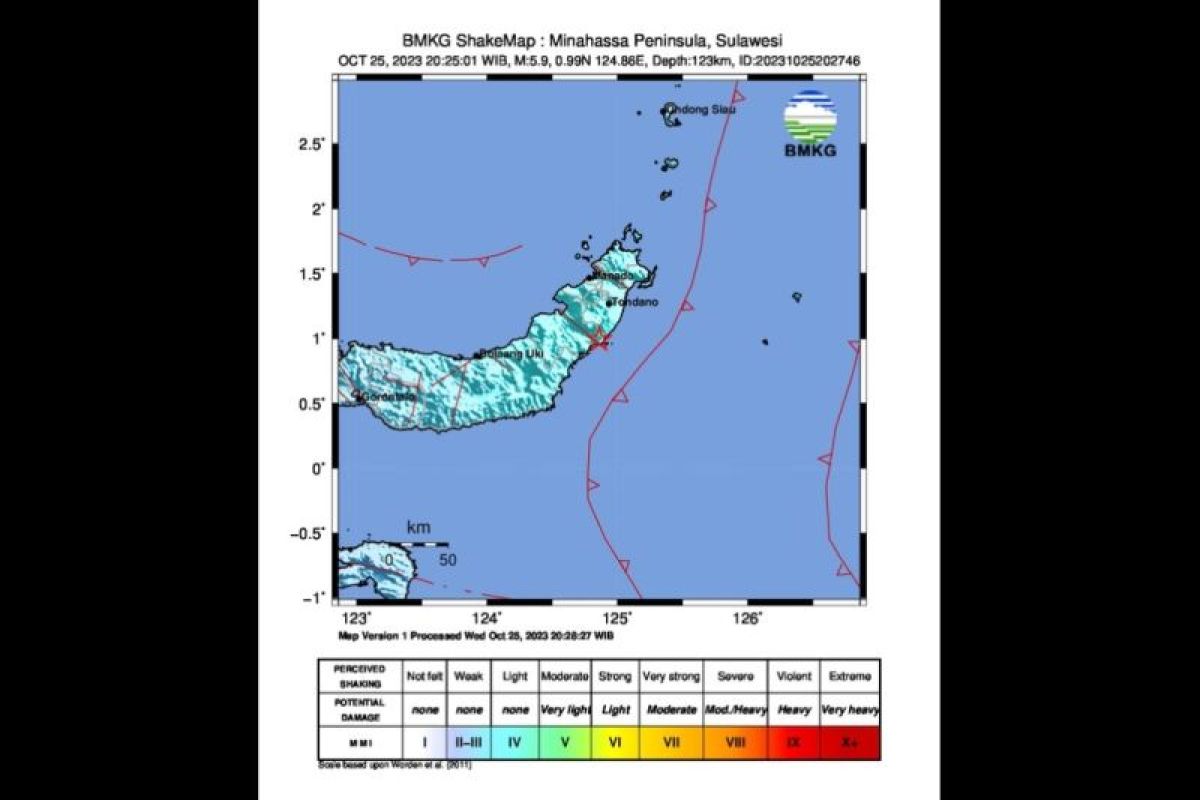 Gempa magnitudo 5,9 guncang wilayah Minahasa Tenggara