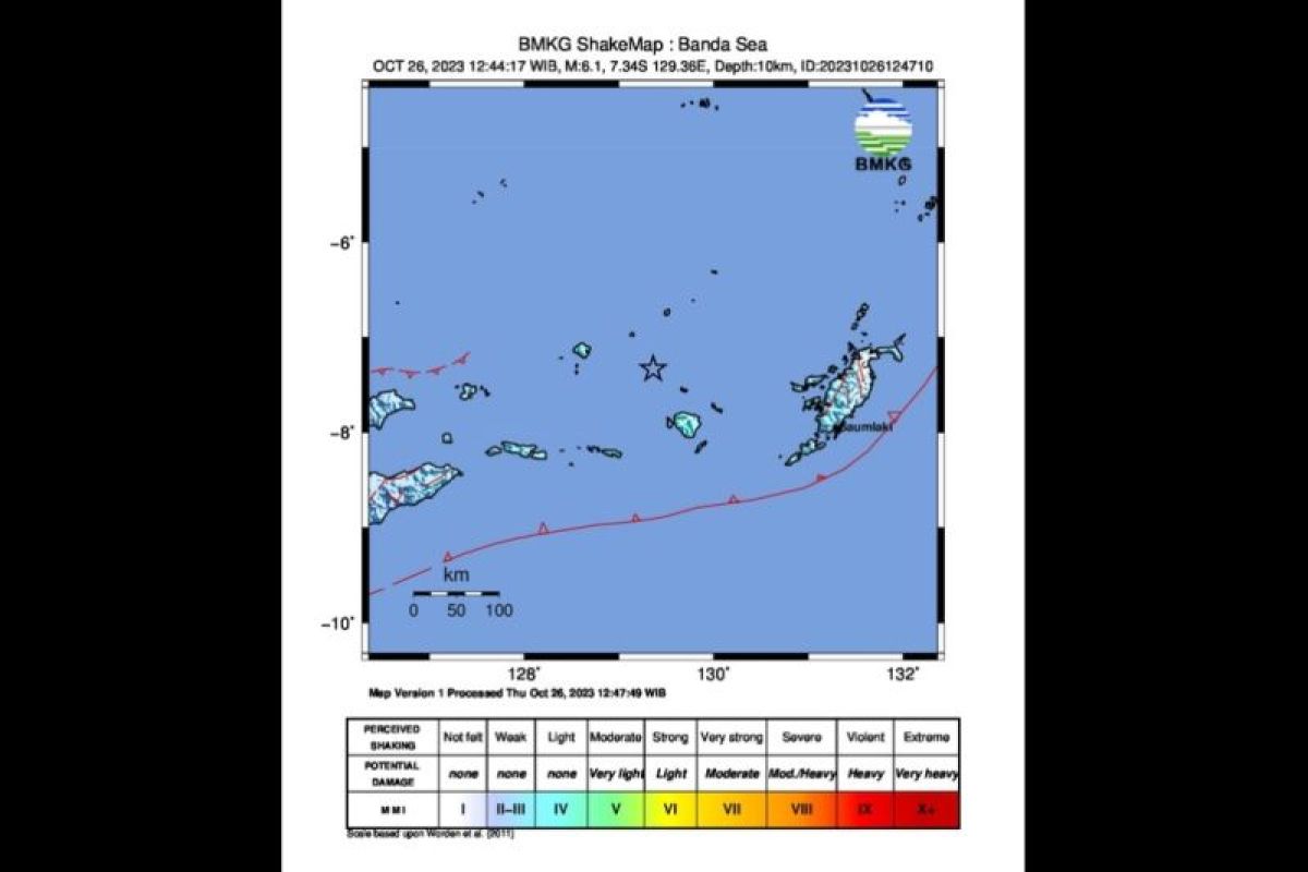 Gempa bumi magnitudo 6,1 guncang wilayah Laut Banda