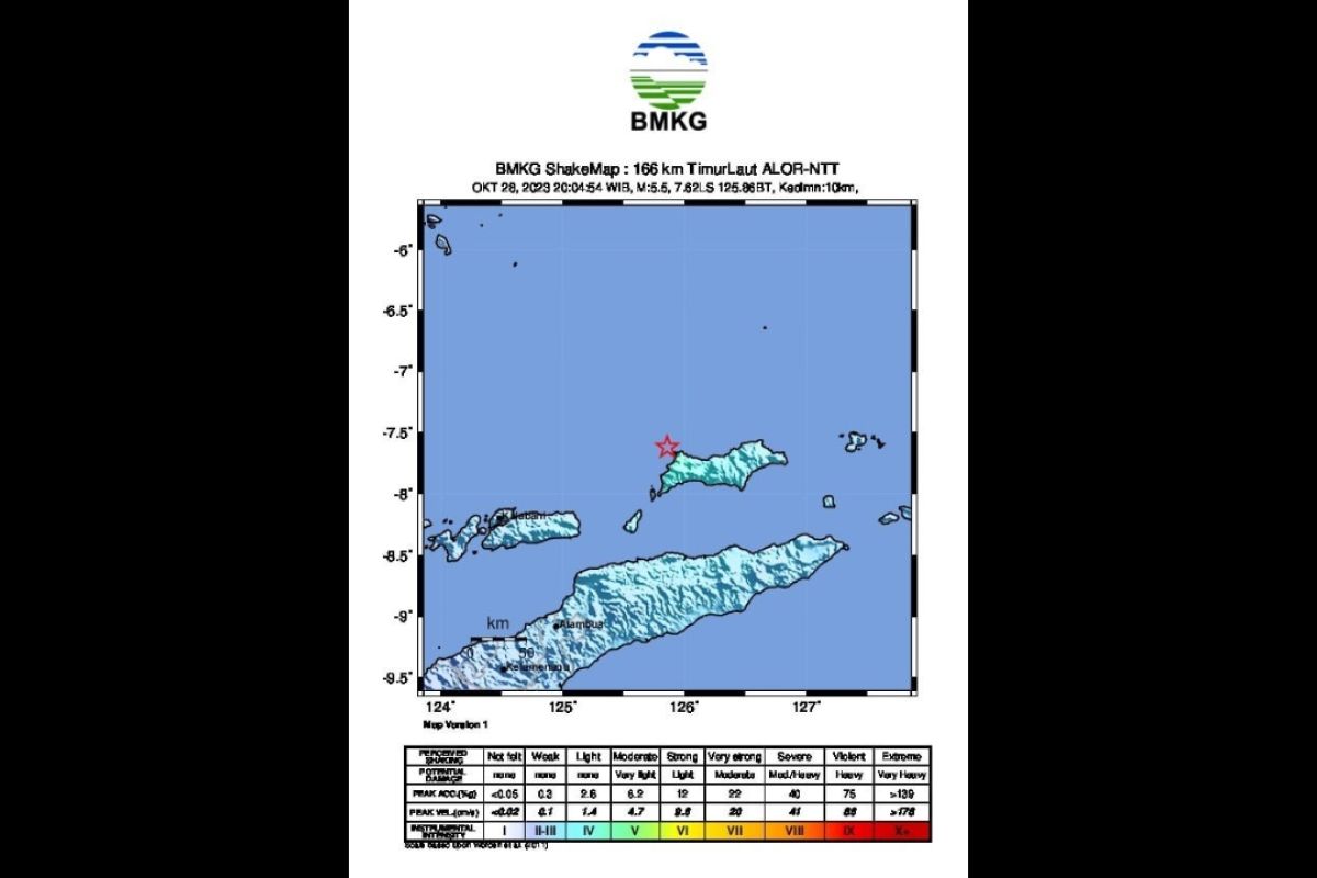 Gempa bumi M5,5 menguncang barat laut Wetar Utara dipicu Wetar thrust