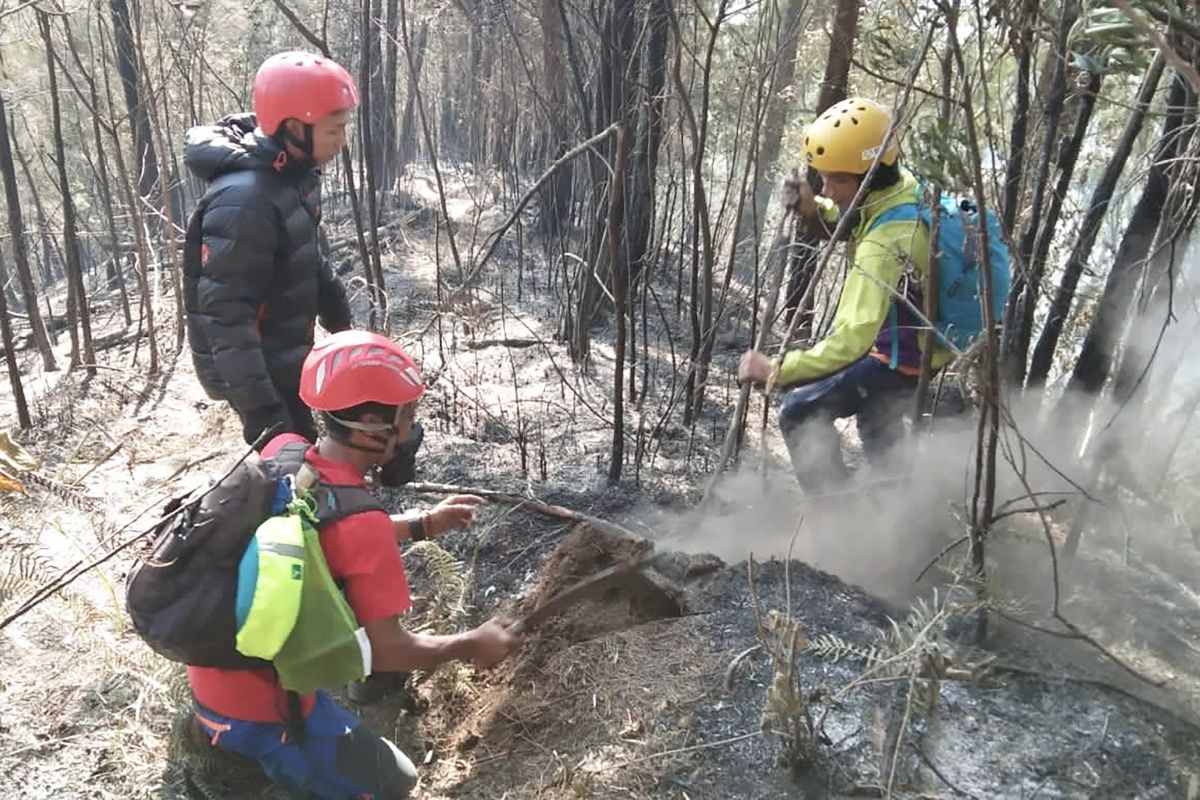 Polres Malang bantu pemadaman  api di hutan lindung lereng Gunung Kawi