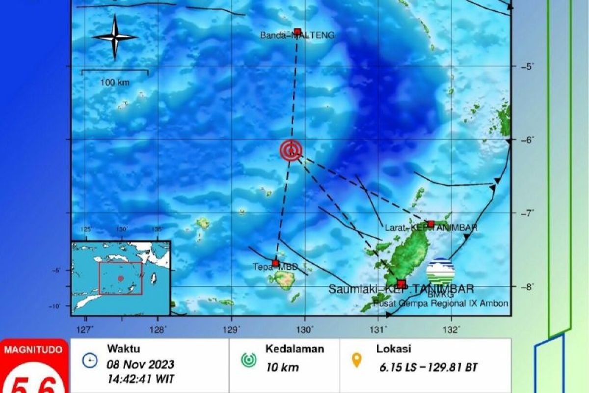 Kepulauan Tanimbar-Maluku Barat Daya diguncang lima kali gempa susulan