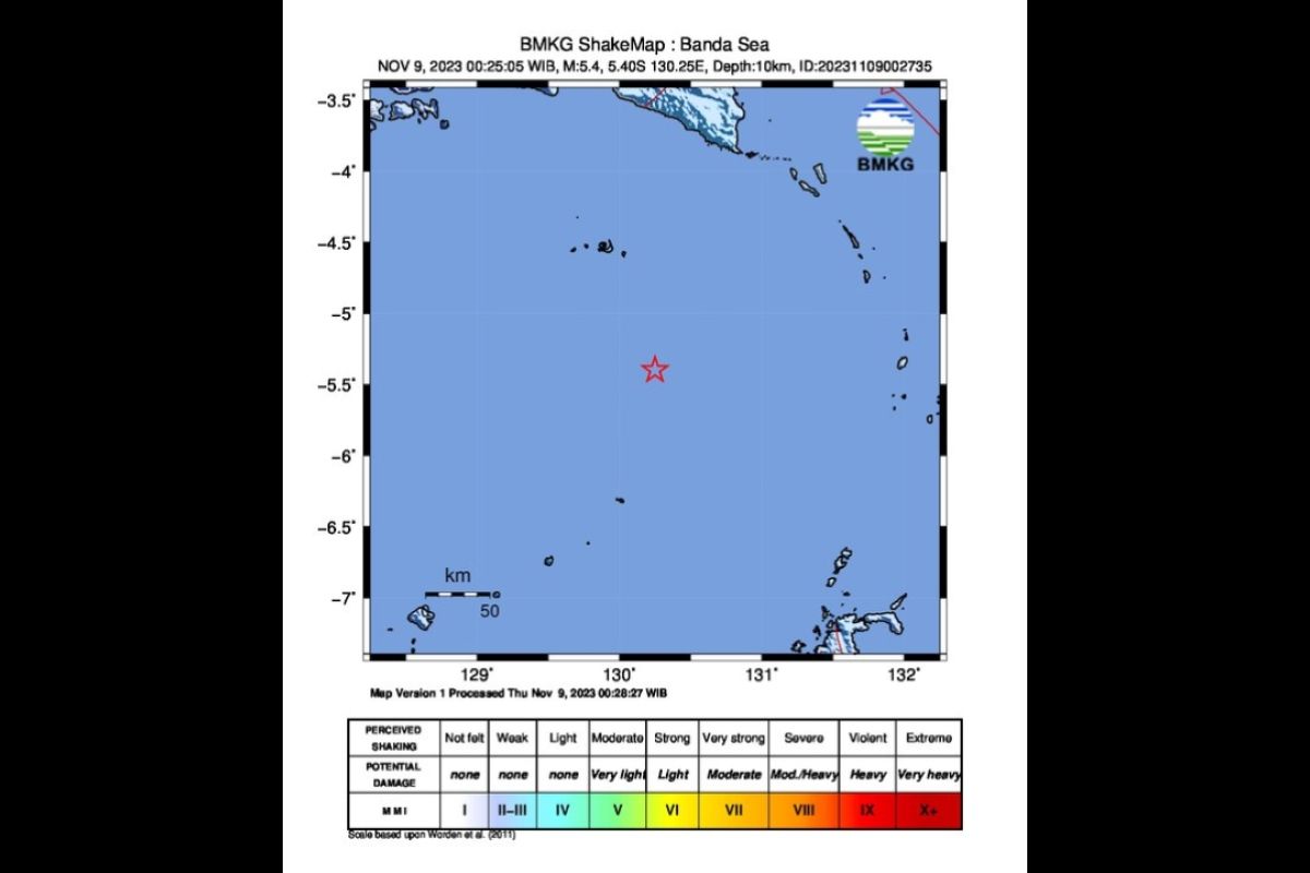 BMKG informasikan gempa kembali terjadi di wilayah Laut Banda dengan magnitudo 5,4