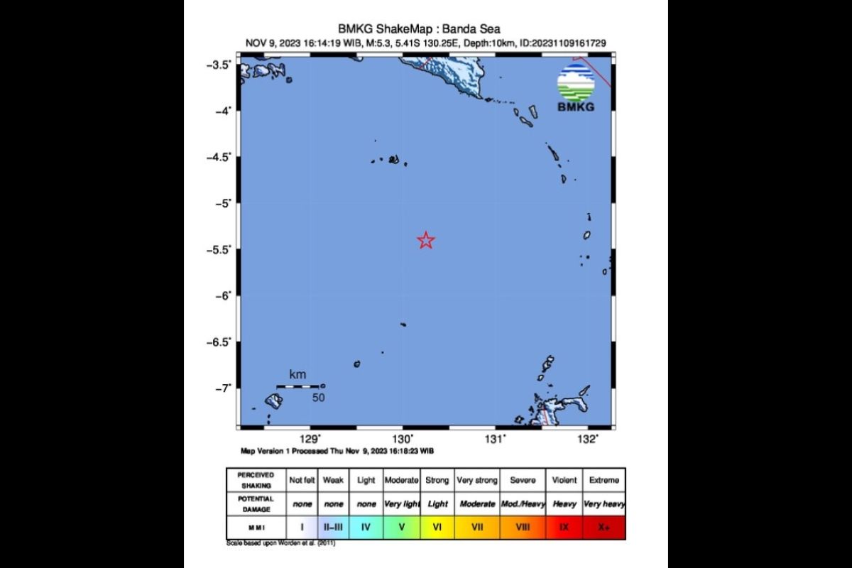 Gempa magnitudo 5,3 guncang wilayah Laut Banda