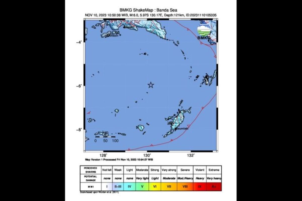 Gempa magnitudo 6,0 guncang Laut Banda