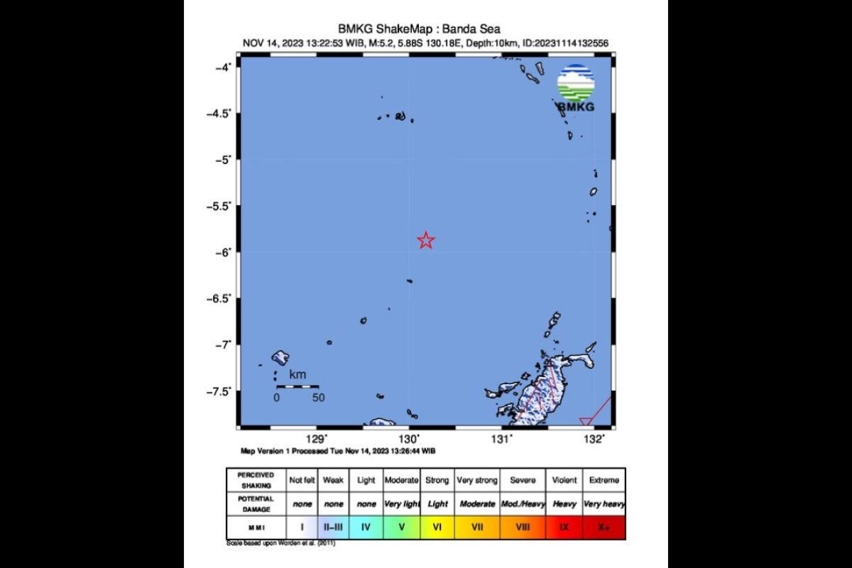 BMKG: Gempa susulan magnitudo 5,2 guncang wilayah Laut Banda