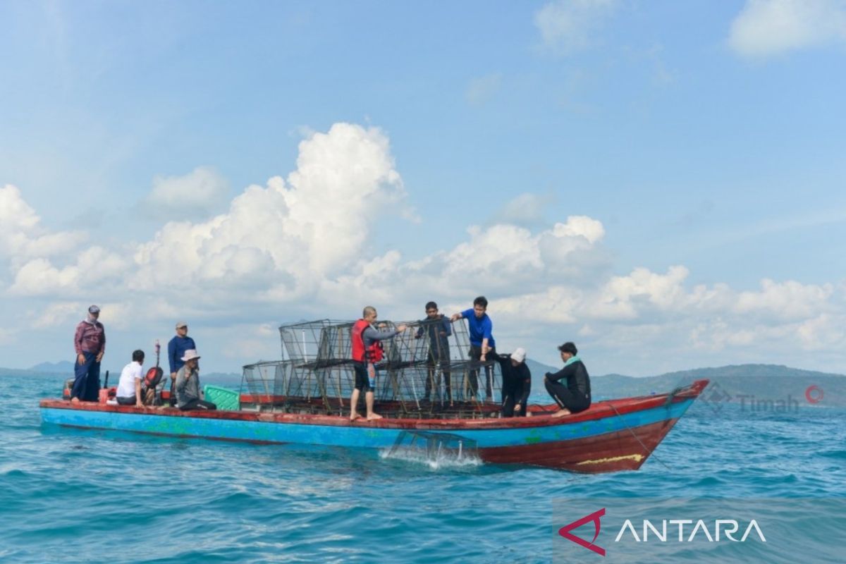 PT Timah bersama kelompok nelayan Ridho Ilahi bersatu tenggelamkan atraktor cumi di laut Rebo, nelayan berharap hasil tangkapan meningkat