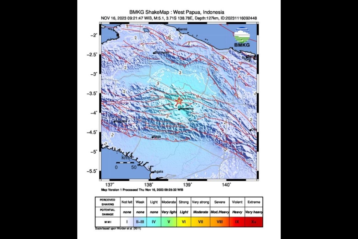 Gempa magnitudo 5,1 guncang Papua Pegunungan