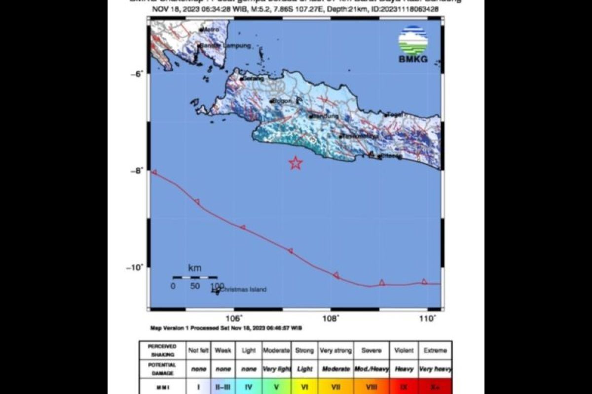 Gempa magnitudo 5,2 terjadi di Kabupaten Bandung