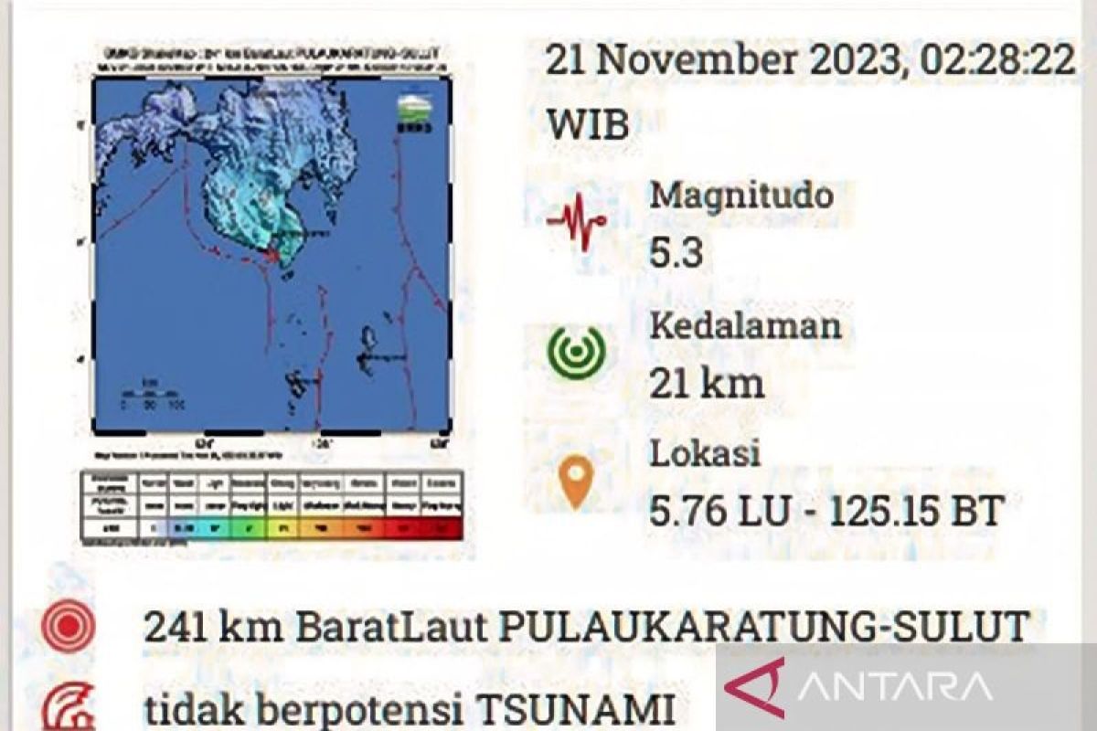 Gempa magnitudo 5,3 guncang Pulau Karatung Sulut