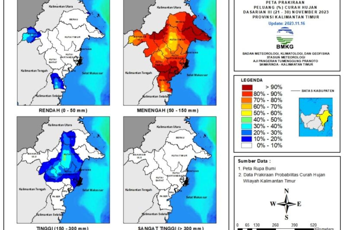 Kaltim 90 persen berpotensi hujan sedang pada dasarian III November