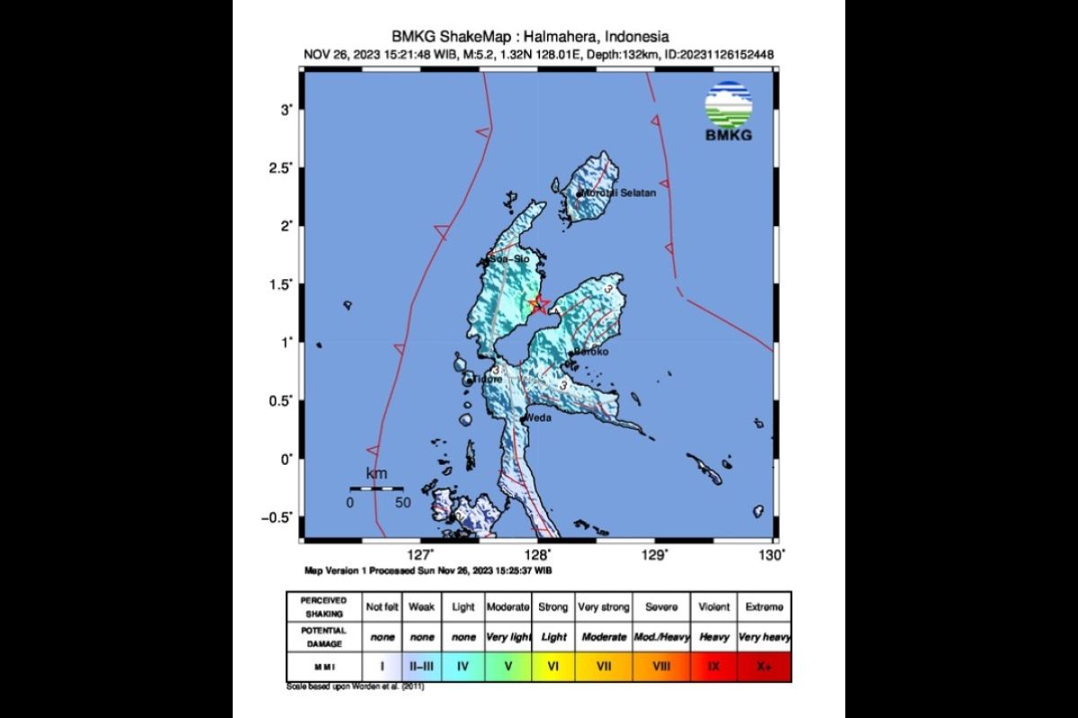 BMKG: Gempa magnitudo 5,2 guncang tenggara Halmahera Utara