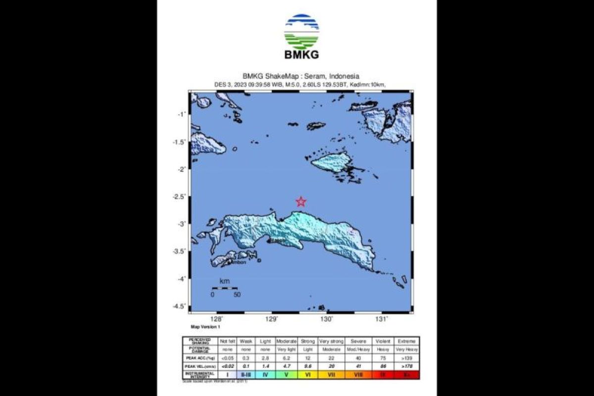 BMKG : Gempa bermagnitudo 5,0 guncang Laut Seram dipicu aktivitas sesar Seram Utara